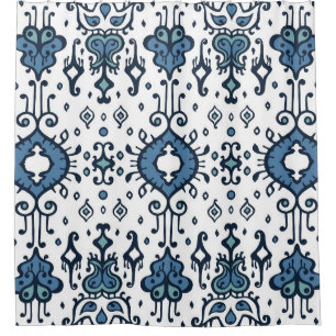 Rideaux De Douche Ikat geometric folklore ornament. Oriental vintage