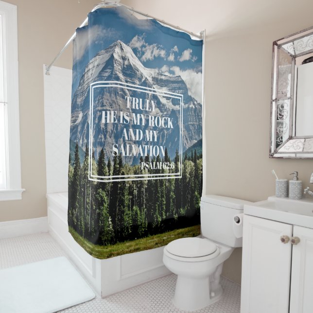 Rideaux De Douche Il My Rock Christian Bible Verse Mountain Photo (En situation)