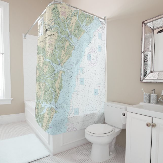 Rideaux De Douche Ile de Tybee à Doboy Sound Graphique nautique 1150 (En situation)