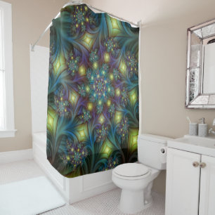 Rideaux De Douche Illuminé Abstrait brillant Turquoise violet Fracta