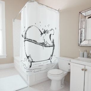 Rideaux De Douche Illustration amusante de bain Hippo noir