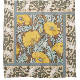 Rideaux De Douche Illustration Art Nouveau Poppy Fleur Jaune