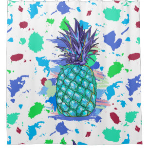 Rideaux De Douche Illustration colorée de peinture à l'ananas