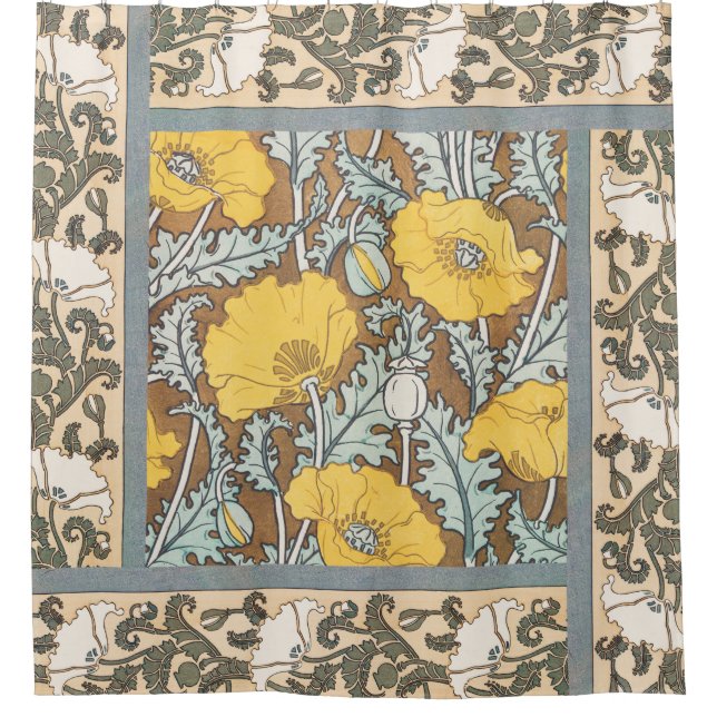 Rideaux De Douche illustration d'art pavot fleur jaune (Devant)