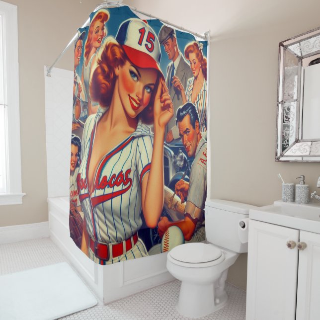 Rideaux De Douche Illustration de baseball vintage (En situation)