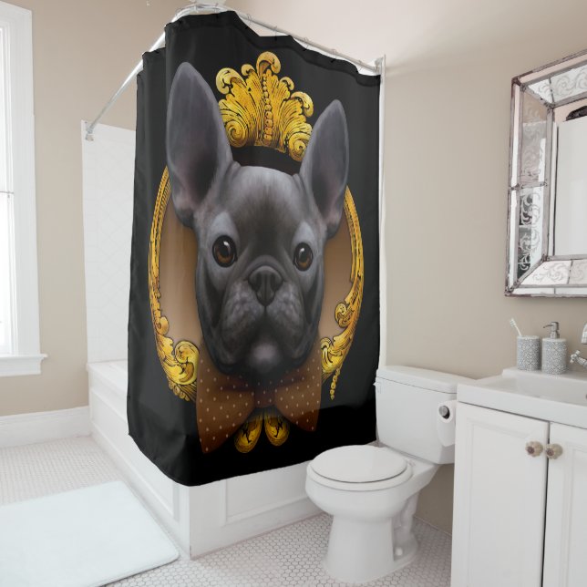 Rideaux De Douche Illustration de bulldog en France, bleu (En situation)