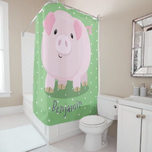 Rideaux De Douche Illustration de cochon cartoon rose mignon