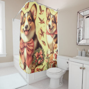 Rideaux De Douche Illustration de Corgi Corgi gallois mignon