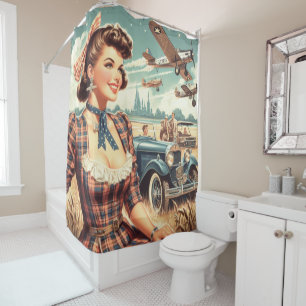Rideaux De Douche Illustration de fille Vintage