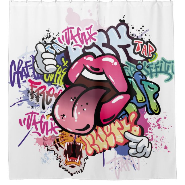 Rideaux De Douche Illustration de graffiti avec lettres de graffitis (Devant)