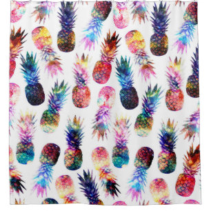 Rideaux De Douche illustration de l'aquarelle et de l'ananas nébule