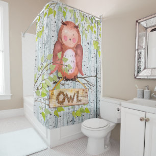 Rideaux De Douche Illustration de l'aquarelle Owd Bird Woodland Frie