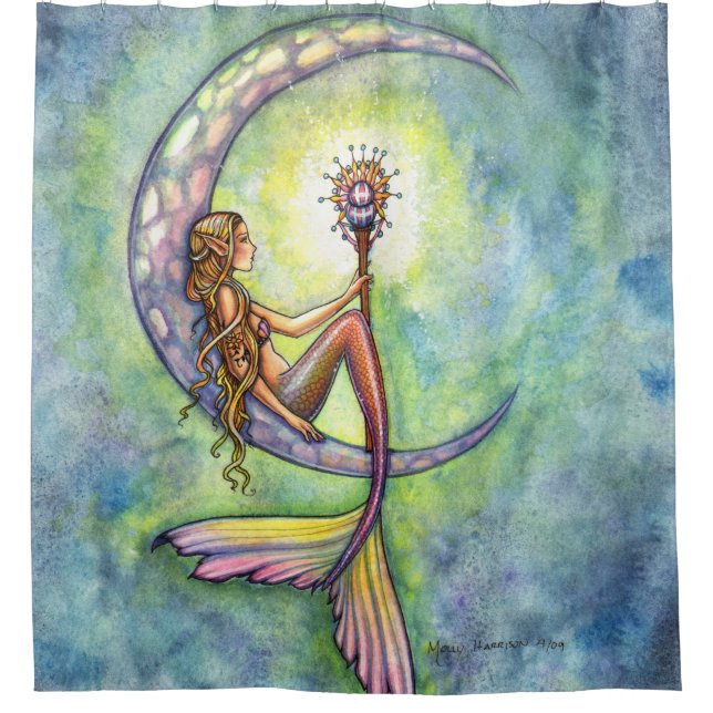 Rideaux De Douche Illustration de l'Imaginaire Mermaid Moon (Devant)