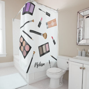 Rideaux De Douche Illustration de Maquillage avec Nom Personnalisé