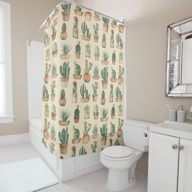 Rideaux De Douche Illustration de Plantes Motifs Cactus (En situation)