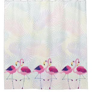 Rideaux De Douche Illustration des Flamants roses roses et bleus