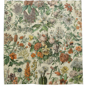 Rideaux De Douche Illustration des fleurs vintages Adolphe Millot