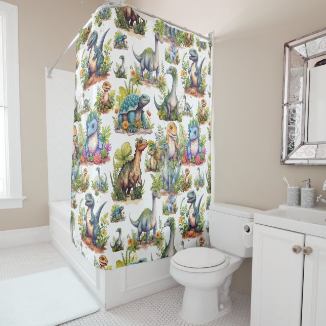 Rideaux De Douche Illustration Dinosaure (En situation)