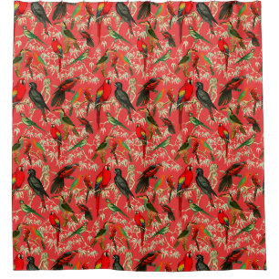 Rideaux De Douche Illustration d'oiseau vintage motif - rose