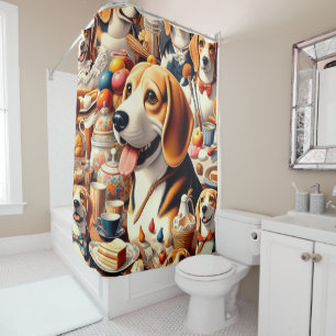 Rideaux De Douche Illustration du Beagle rétro