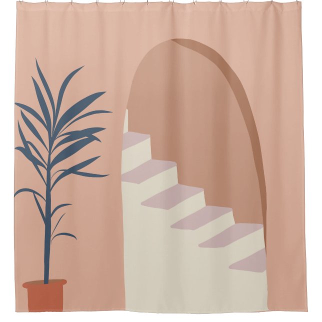 Rideaux De Douche Illustration du milieu du siècle Terracotta Bohemi (Devant)