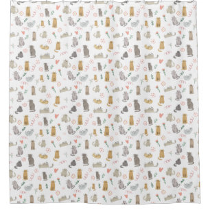 Rideaux De Douche Illustration du Motif de chats mignons en blanc