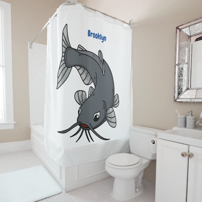 Rideaux De Douche Illustration du poisson-chat mignon (En situation)