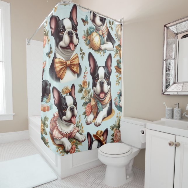 Rideaux De Douche Illustration du Terrier Vintage de Boston (En situation)