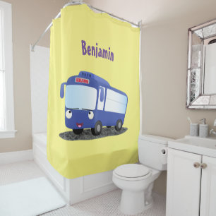 Rideaux De Douche Illustration d'un bus moderne bleu mignon