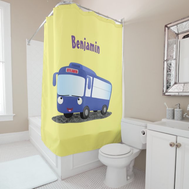 Rideaux De Douche Illustration d'un bus moderne bleu mignon (En situation)