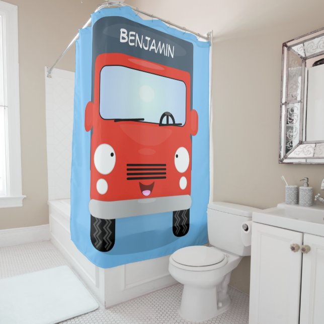 Rideaux De Douche Illustration d'un camion kawaii rouge mou (En situation)