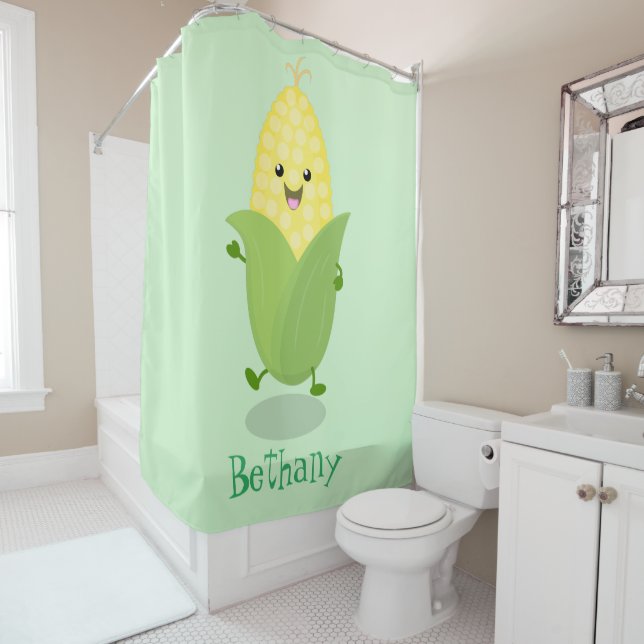 Rideaux De Douche Illustration d'une caricature de maïs joyeux (En situation)