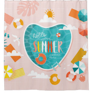 Rideaux De Douche illustration estivale de la piscine de plage Abstr
