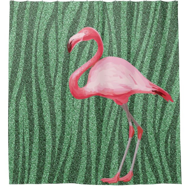 Rideaux De Douche Illustration Flamant rose rose Oiseau tropical Ver (Devant)