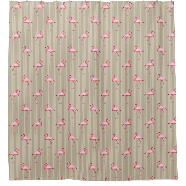 Rideaux De Douche Illustration Flamant rose rose Tropical Motif Stri (Devant)