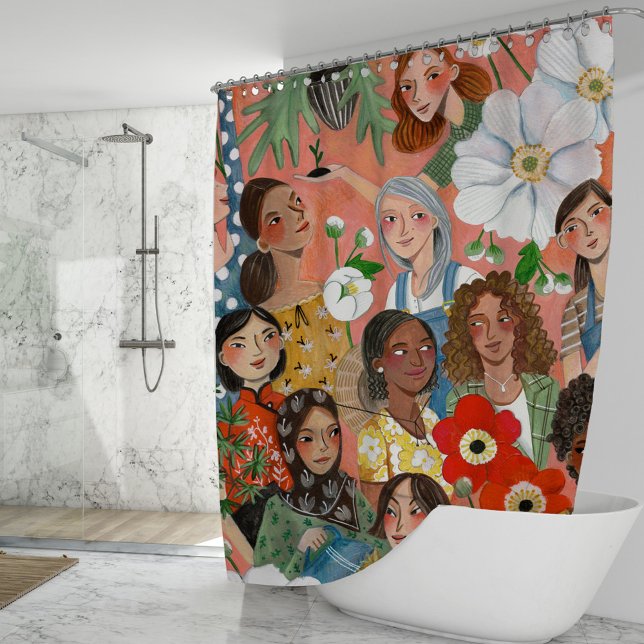 Rideaux De Douche Illustration florale de la Journée internationale  (Créateur téléchargé)