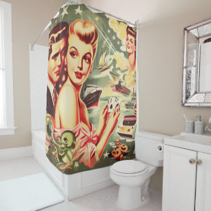 Rideaux De Douche Illustration kitsch vintage