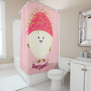 Rideaux De Douche Illustration mignon du ramboutan rose