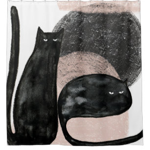 Rideaux De Douche Illustration minimaliste des chats noirs, art mode