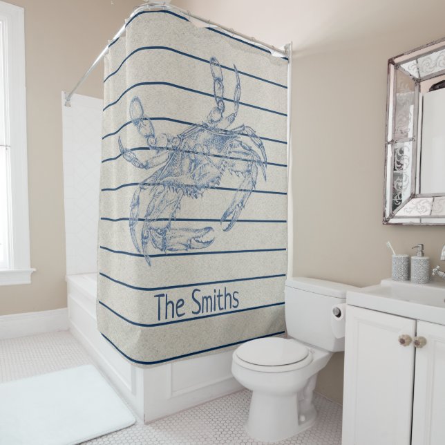 Rideaux De Douche Illustration personnalisée du grand crabe bleu Cru (En situation)