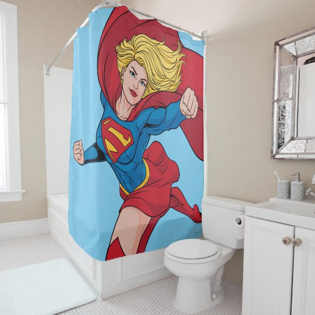 Rideaux De Douche Illustration Supergirl volant vers le haut (En situation)