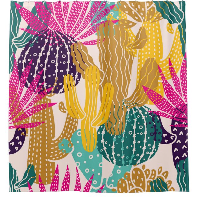 Rideaux De Douche Illustration Vintage Cactus sans joint. (Devant)