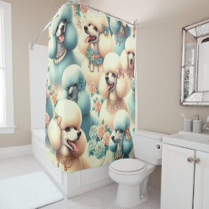 Rideaux De Douche Illustration vintage de caniche sans joint