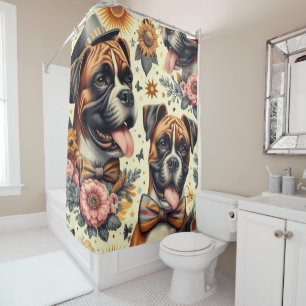 Rideaux De Douche Illustration vintage de chien de boxe