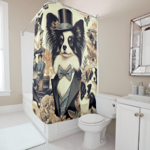 Rideaux De Douche Illustration vintage de chien Papillon