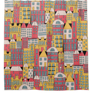 Rideaux De Douche Illustration vintage d'un bâtiment urbain dans le