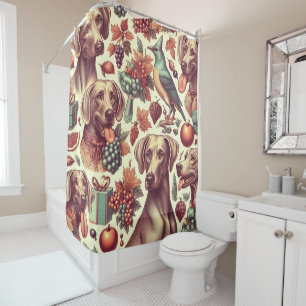 Rideaux De Douche Illustration vintage sans fil Weimaraner