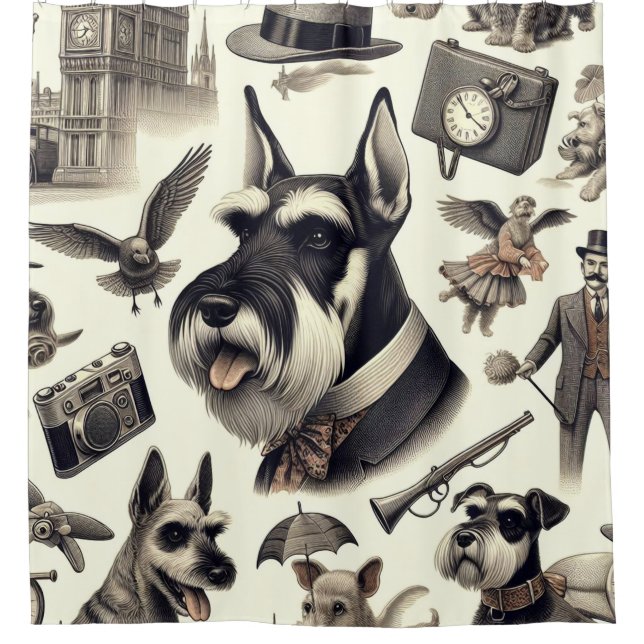 Rideaux De Douche Illustration vintage Schnauzer (Devant)