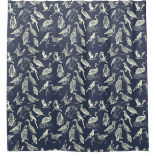 Rideaux De Douche Illustrations d'oiseaux anciens gravures Marine