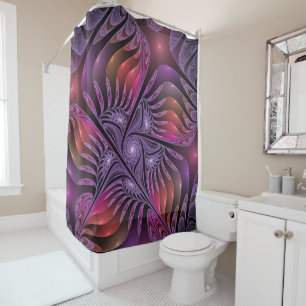 Rideaux De Douche Imaginaire coloré Abstrait Trippy Violet Fractal